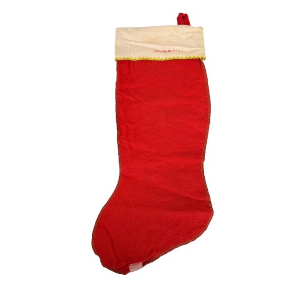 Vintage 1950s Felt Red Christmas Stocking Merry Christmas Santa Claus Felt 17” - Picture 6 of 7